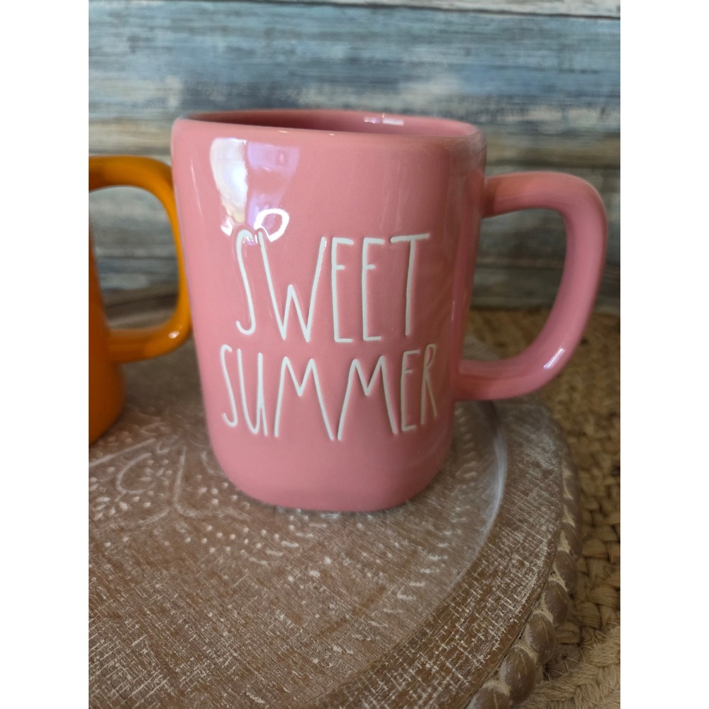 Rae Dunn Sun Seeker Sweet Summer Ceramic Mug Set Orange Pink 2 Piece - Picture 2 of 6
